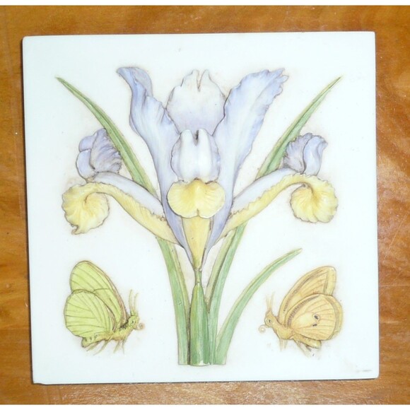 Iris Wall Tile Plaque Purple Yellow Ibis & Orchard Inc Square 5” Butterfly - Picture 1 of 5